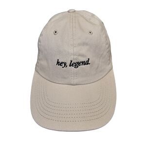 NWOT Rms Embroidered "Hey Legend" Beige Cotton Adjustable Baseball Cap Hat